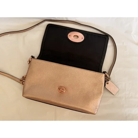 Leather Rose Gold COACH  Purse - 2014 Coach Bag - Authentic Coach Turn Lock Bag - Picture 4 of 16